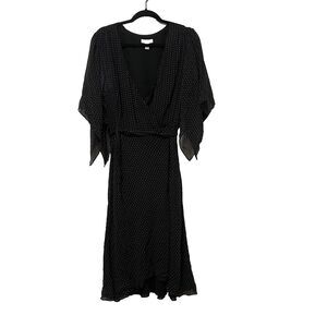 Silk Charter Club Dress 6 Black Polka Dot Modest Midi A Line Button Front Belt M